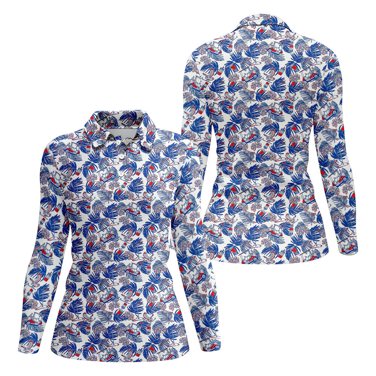 Par-Tee In The USA Red White Blue Tropical Golf Shirt, 250 Years Patriotic 4th Of July Golf Shirt For Women