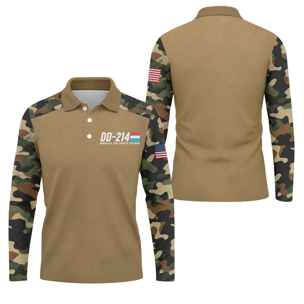 DD-214 Tan Military Camo Freedom Polo Shirt, Veterans Day Shirt, Golf Shirts For Men