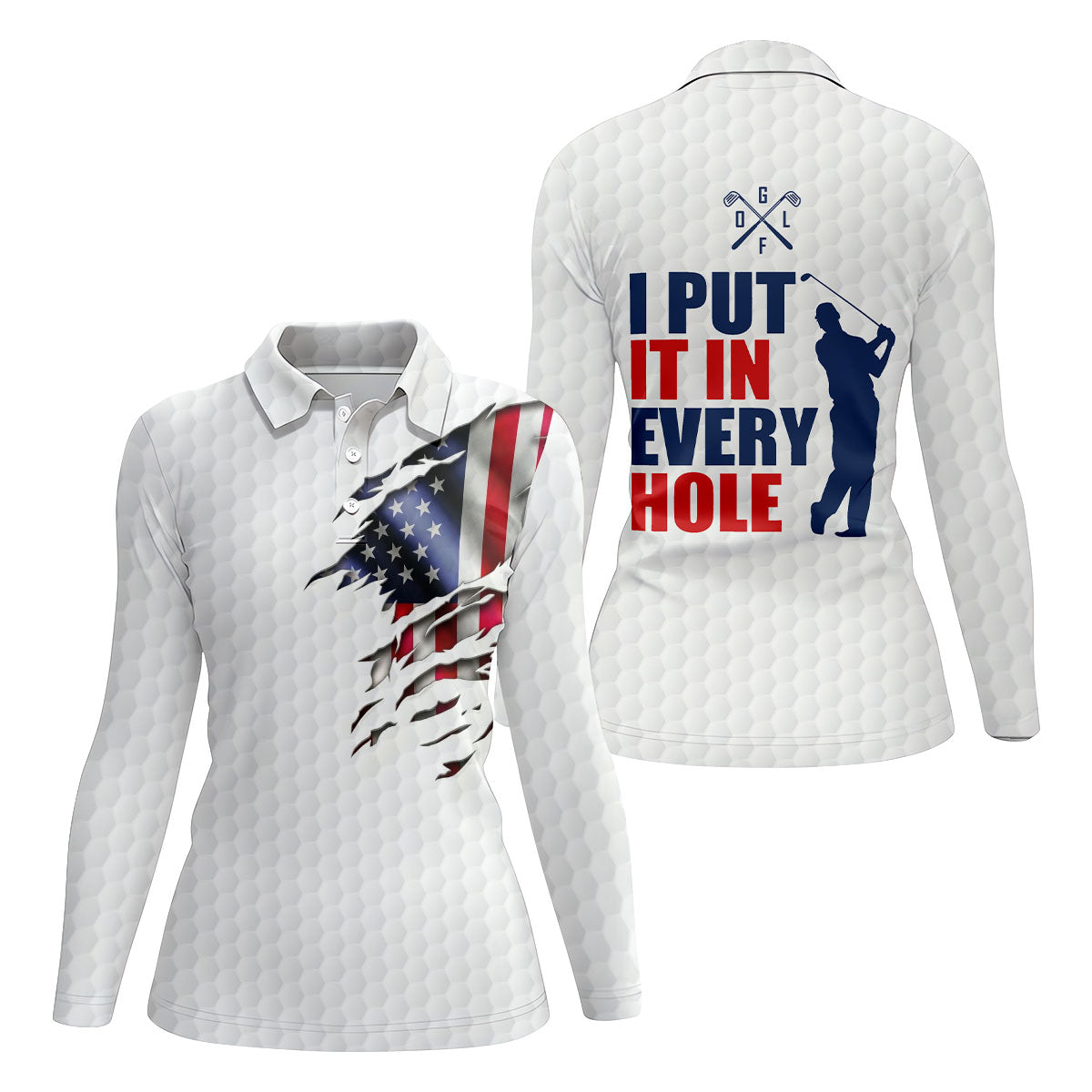 I Put It In Every Hole Ripped American Flag 250 Patriotic Golf Shirt, 4th Of July Golf Shirt For Women