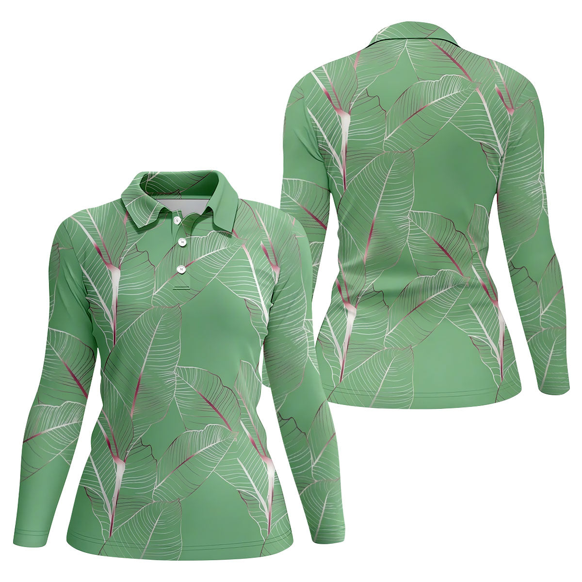 Tropical Leaves Green Golf Shirt, Summer Hawaiian Golf Shirt, Golf Shirt For Women