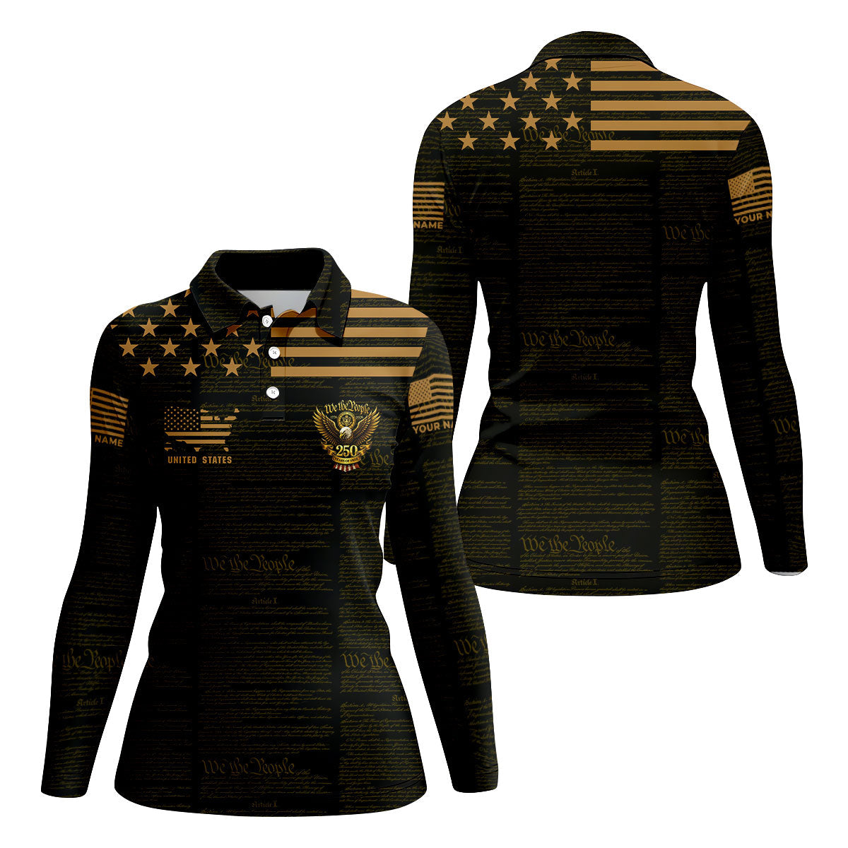 We The People Black And Gold Patriotic 4th Of July Golf Shirt, 250 Years Of Free Golf Shirt For Women