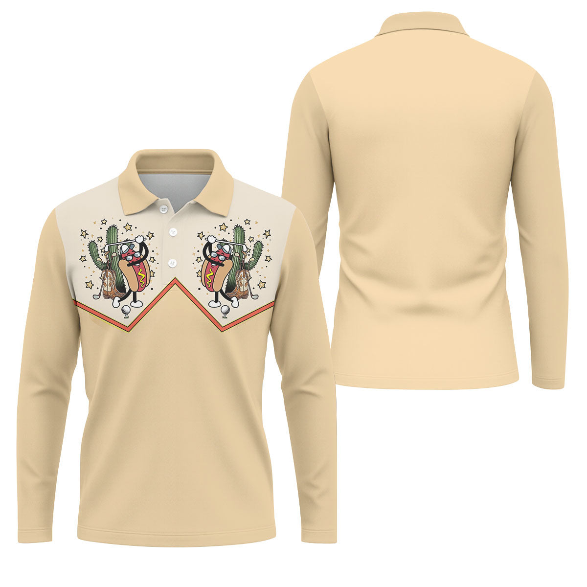 Funny Golf Hot Dog Western Polo Shirt, Mens Golf Shirts, Printed Golf Shirts