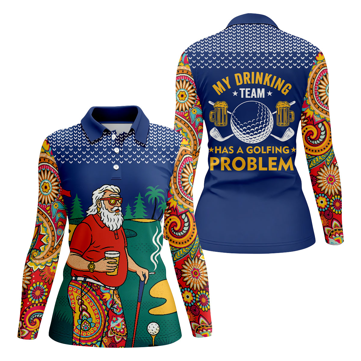 Funny Bearded Golfer Drinking Beer And Smoking Golf Polo, Ladies Golf Shirts, Performance Golf Shirt