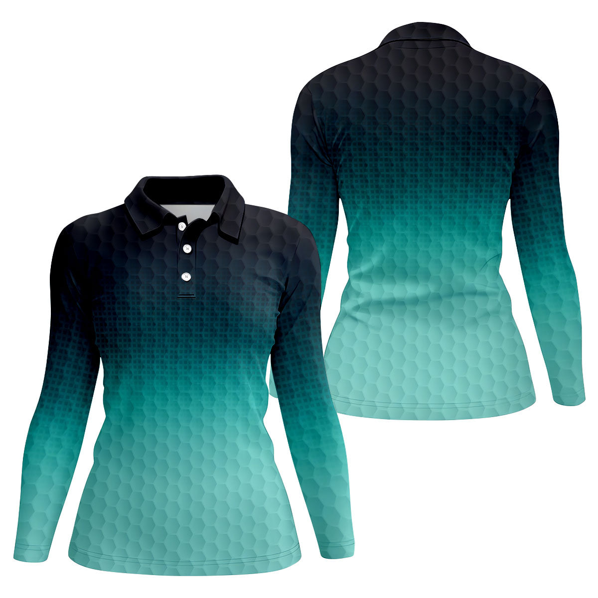 Turquoise Gradient Golf Ball Pattern Hawaiian Golf Shirt, Golf Shirt For Women