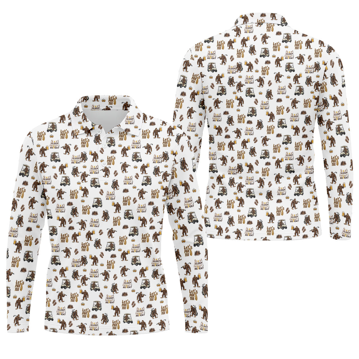 Let's Par Tee Bigfoot Golf Pattern Men's Golf Shirt, Golf Apparel For Men, Printed Golf Shirts