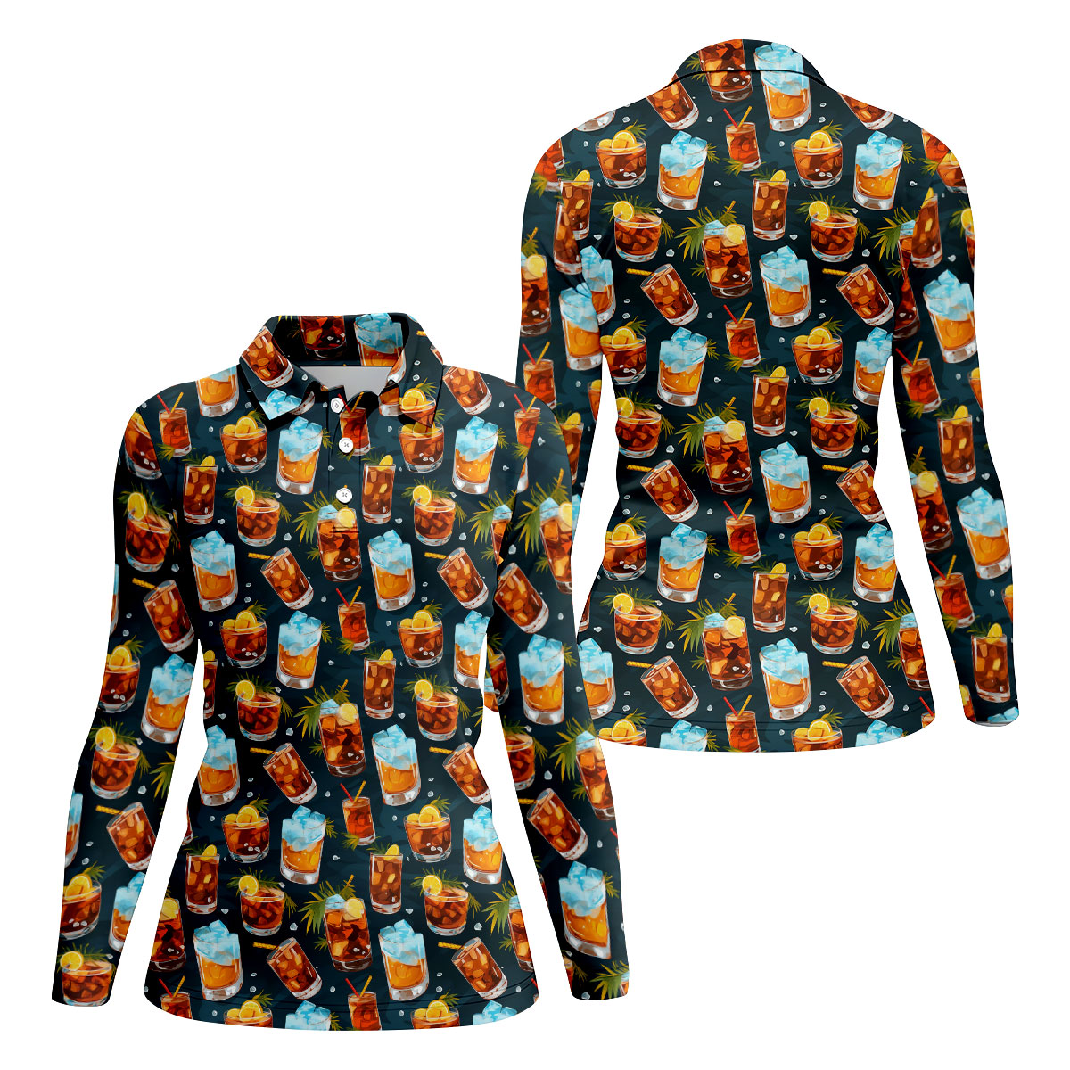Summer Cocktail Pattern Hawaiian Golf Shirt, Golf Polo For Women, Women's Golf Apparel