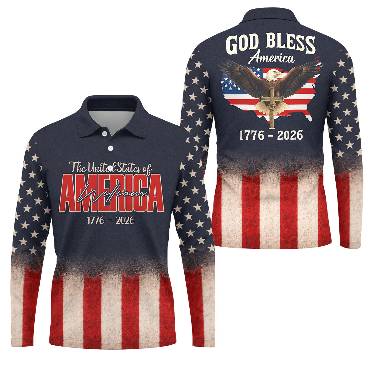 God Bless America Faith Cross Bald Eagle Patriotic Golf Shirt, 250 Years Golf Shirts For Men