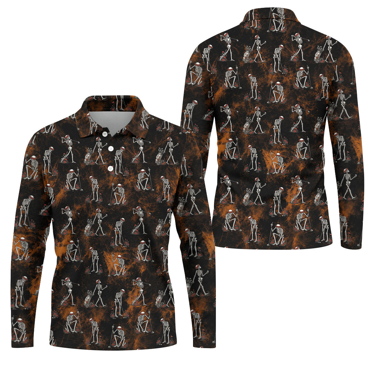 Skeleton Golfer Floral Halloween Polo Shirt, Hawaiian Golf Shirt, Mens Golf Shirts