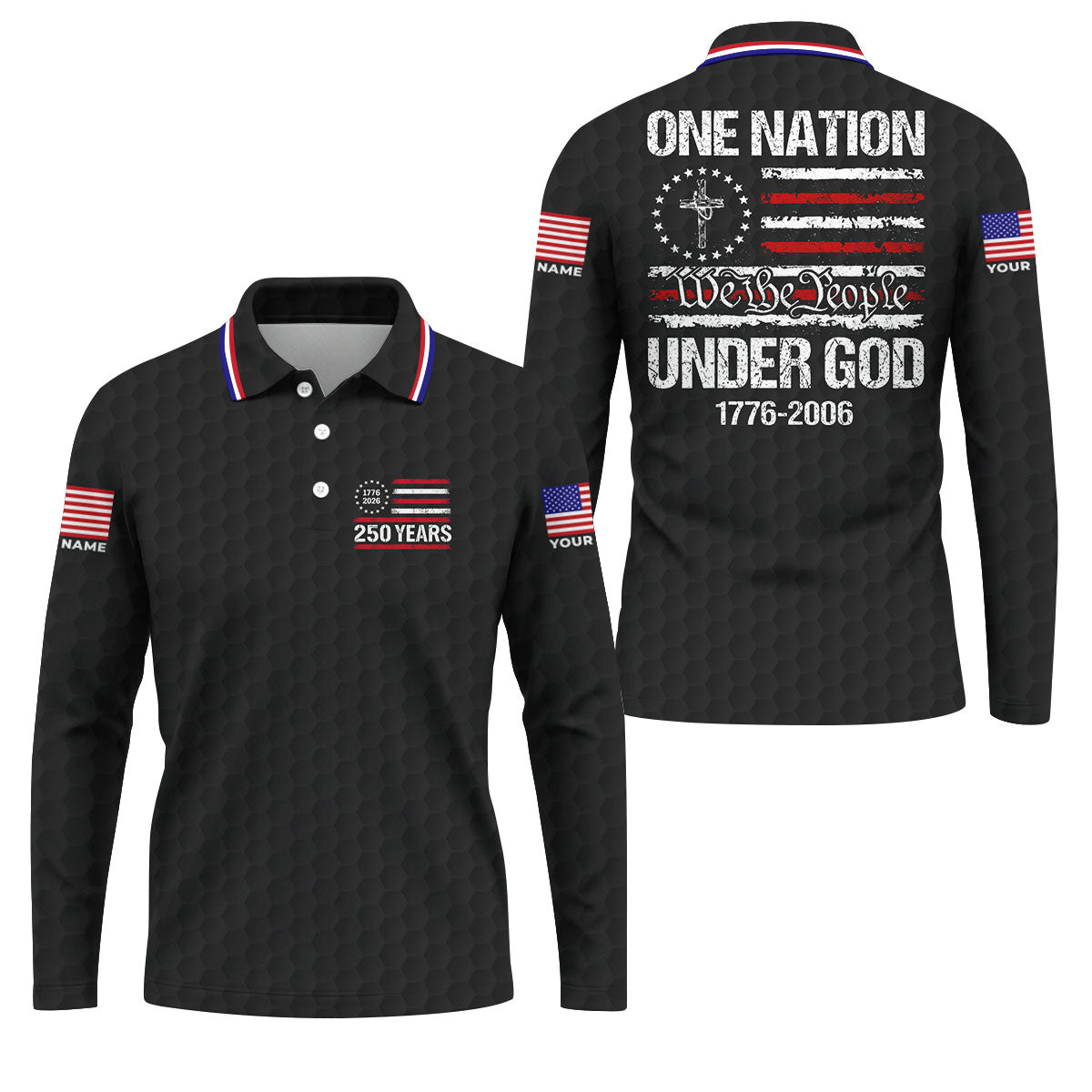 One Nation Under God We The People Black Golf Shirt, 250 Years 4th Of July Golf Shirts For Men