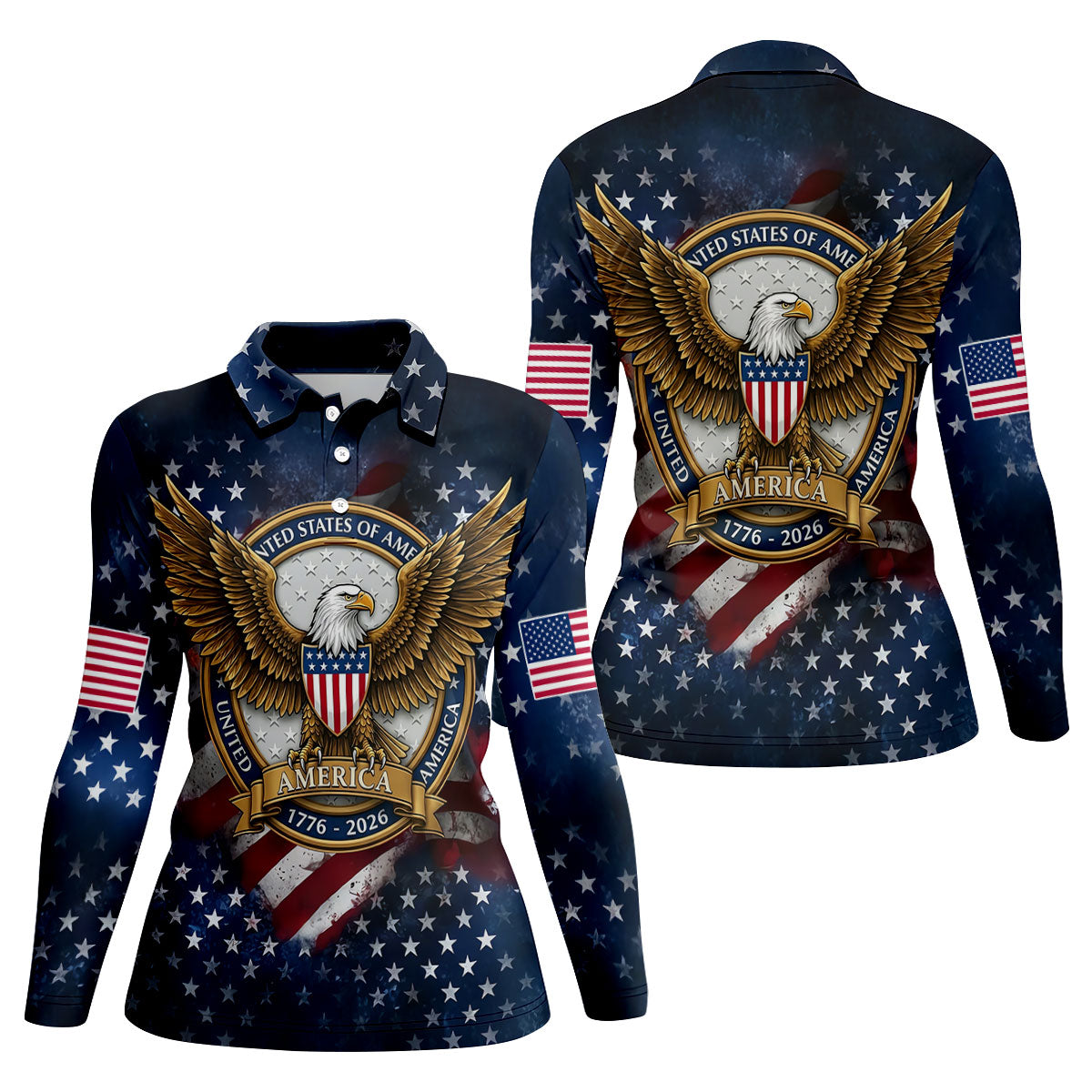 250th Anniversary USA Bald Eagle Distressed Golf Shirt, Patriotic 4th Of July Golf Shirt For Women
