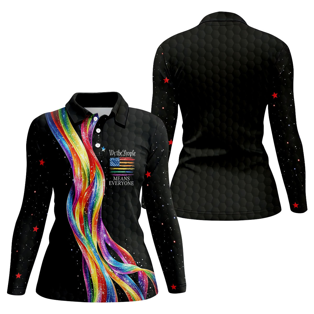 We The People Means Everyone LGBT Rainbow Ladies Golf Tops, Pride Month Celebrate Golf Shirt For Women