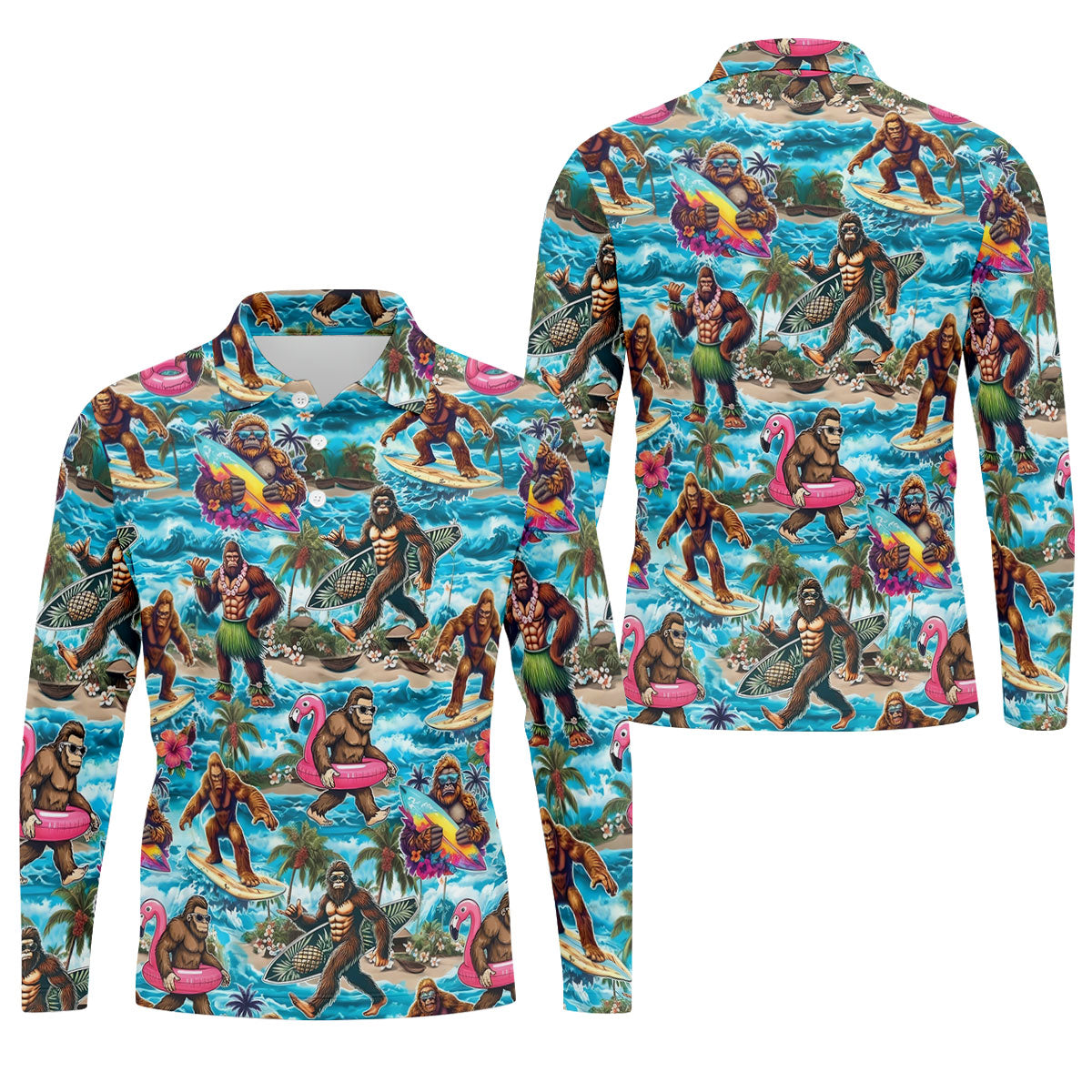 Funny Bigfoot Hawaiian Golf Shirt, Beach Theme Men's Golf Shirt, Polo Shirts For Men