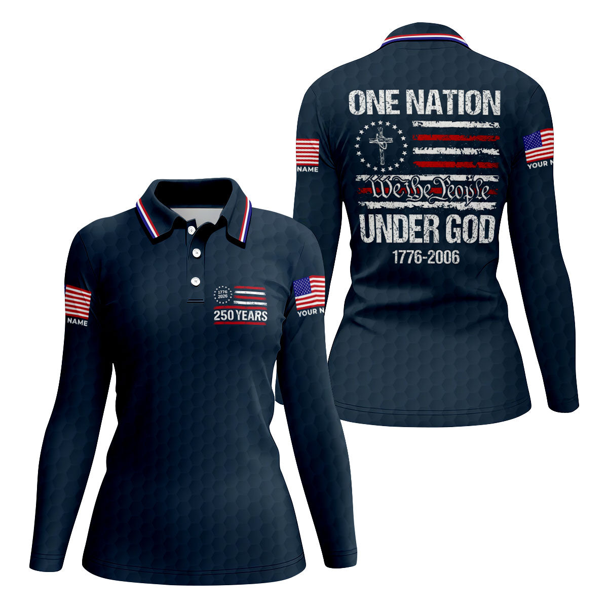 One Nation Under God We The People Navy Golf Shirt, 250 Years 4th Of July Golf Shirt For Women