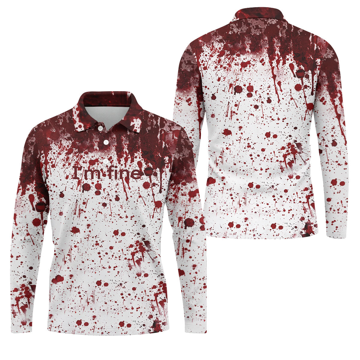 I'm Fine Bloody Splatter Halloween Golf Polo Shirt for Men, Mens Golf Shirts, Golf Apparel For Men