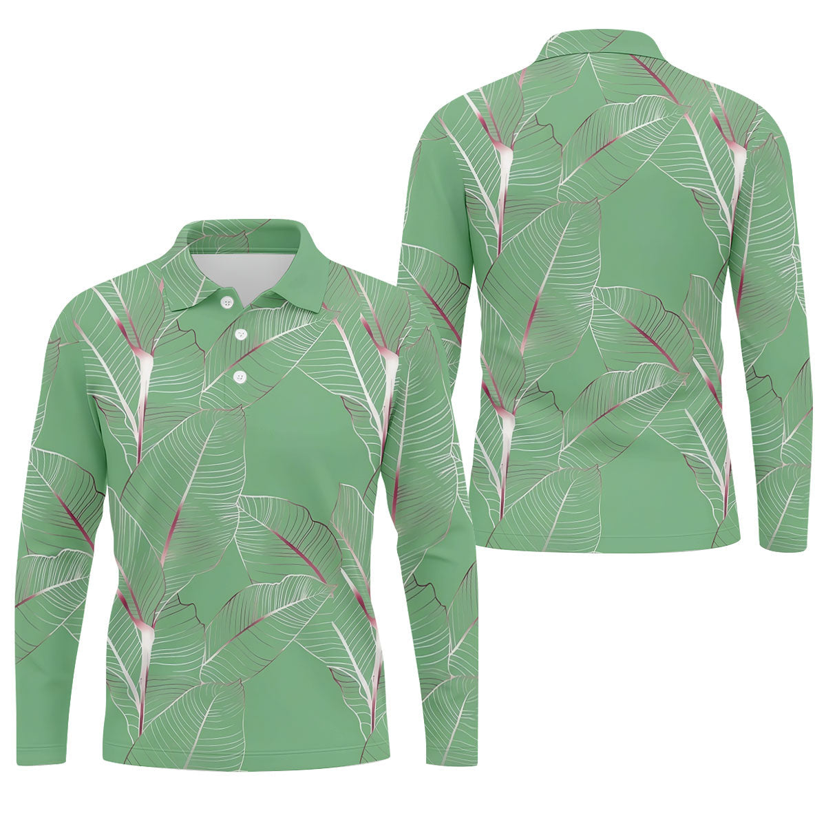 Tropical Leaves Green Golf Shirt, Summer Hawaiian Golf Shirt, Golf Shirts For Men