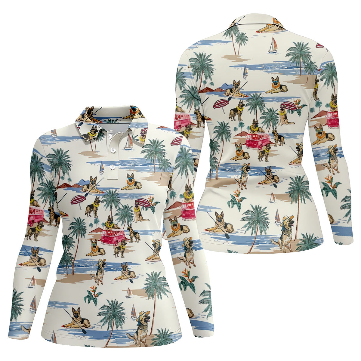 German Shepherd Beach Vacation Golf Polo Shirt, Women’s Golf Polo, Ladies Golf Shirts