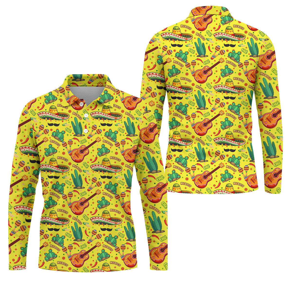 Olé Mexico Mexican Instruments Golf Tops For Men, Cinco De Mayo Celebration Golf Shirts For Men