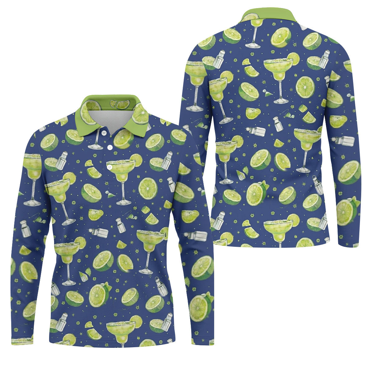 Margarita Cocktail Golf Shirt, Tropical Lime Drink Pattern, Golf Shirt For Men