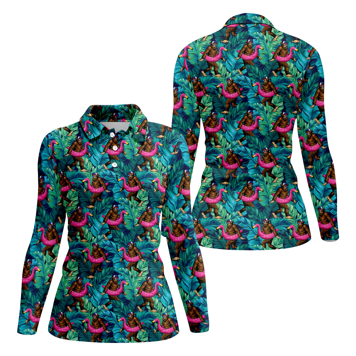 Tropical Flamingo Bigfoot Golf Shirt, 250 Years 4th Of July Patriotic Golf Shirt For Women