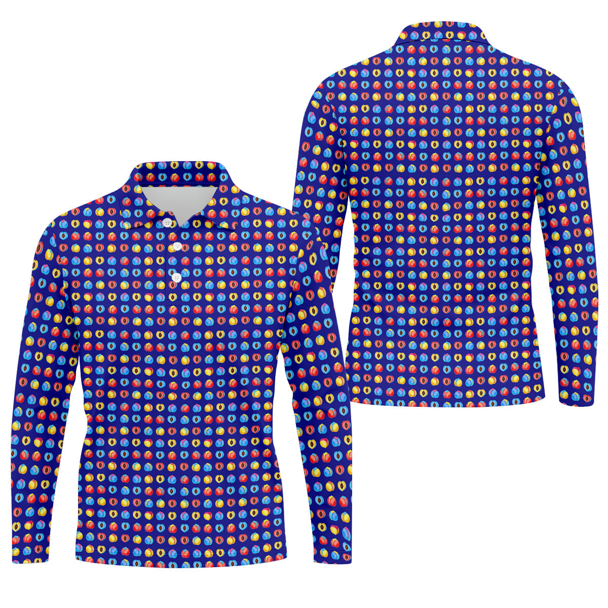 Funny Peach Emoji Pattern Golf Polo Shirt, Men's Golf Polo Shirt, Novelty Golf Shirts For Men