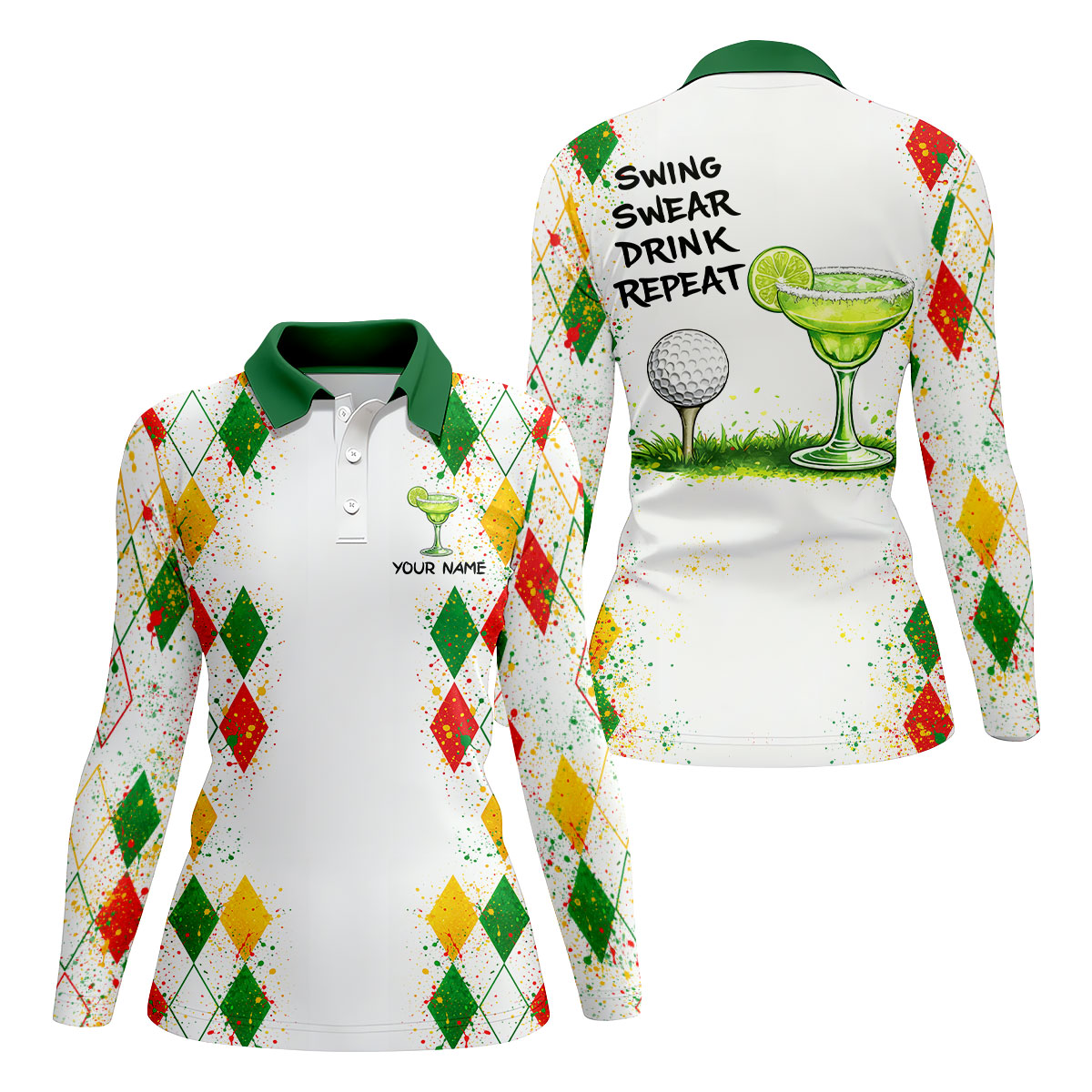 Swing Swear Drink Repeat Margarita Cocktail Cinco De Mayo Celebration Fiesta Themed Golf Shirt For Women