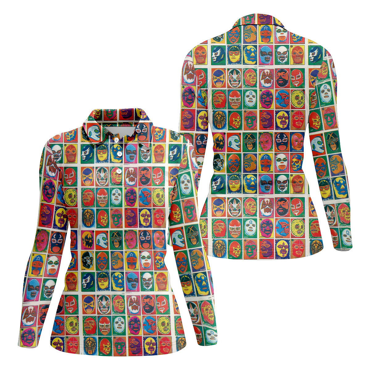 Lucha Libre Mask Grid Pattern Ladies Golf Tops, Cinco De Mayo Celebration Golf Shirt For Women