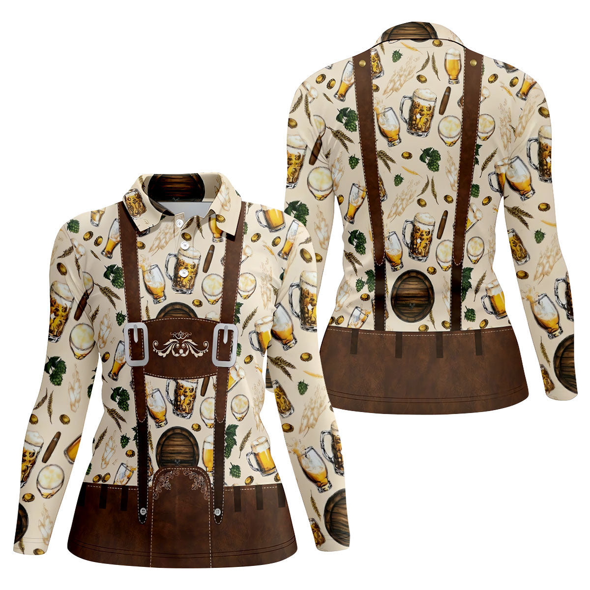 Oktoberfest Lederhosen Beer Pattern Golf Polo Shirt, Hawaiian Golf Shirt, Women’s Golf Polo