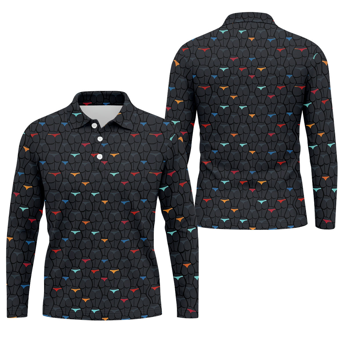 Funny Colorful Panty Butt Pattern Golf Polo Shirt, Printed Golf Shirts, Men's Golf Shirt