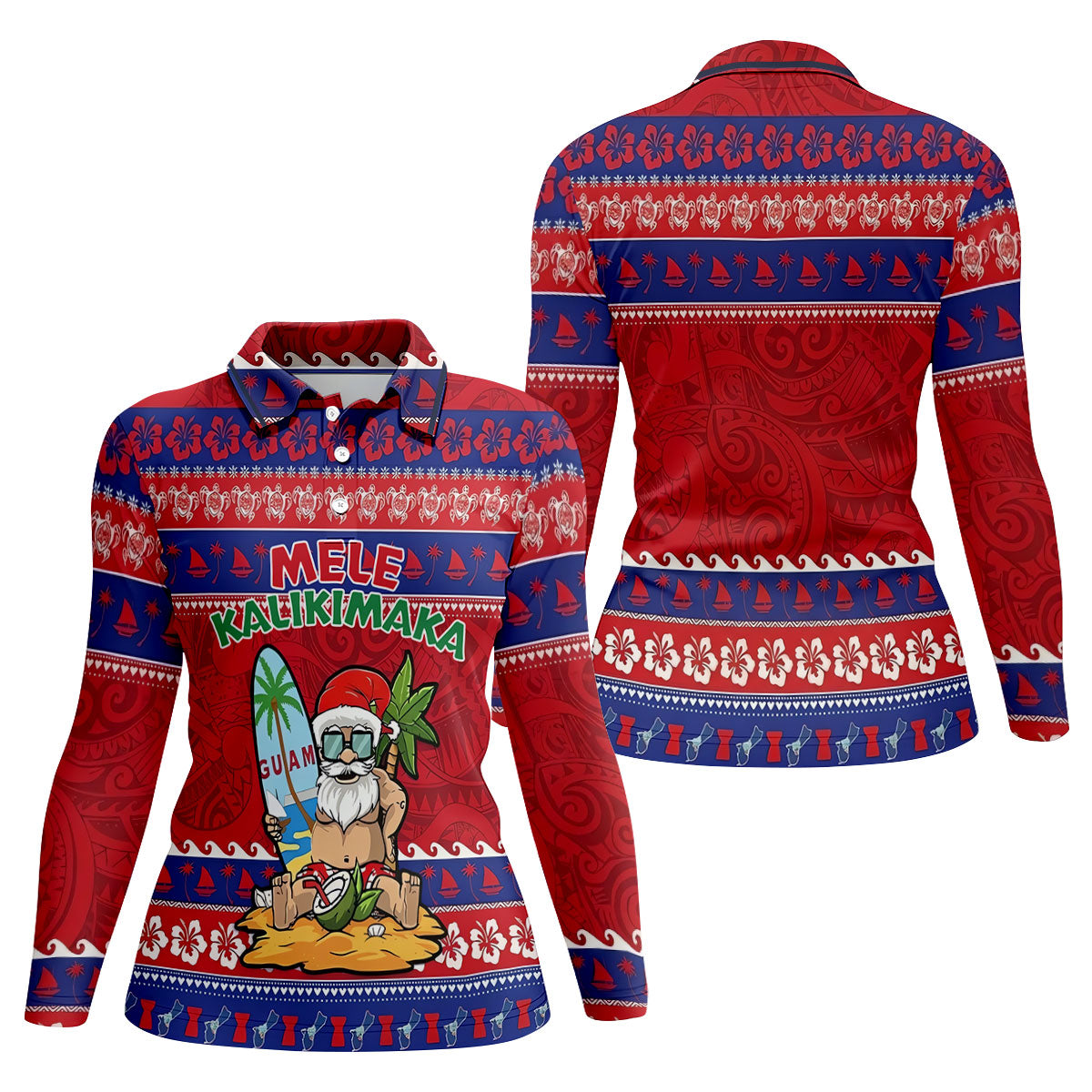 Guam Santa Mele Kalikimaka Christmas Golf Shirt, Women's Golf Tops, Hawaiian Golf Shirt, Golf Shirts For Women