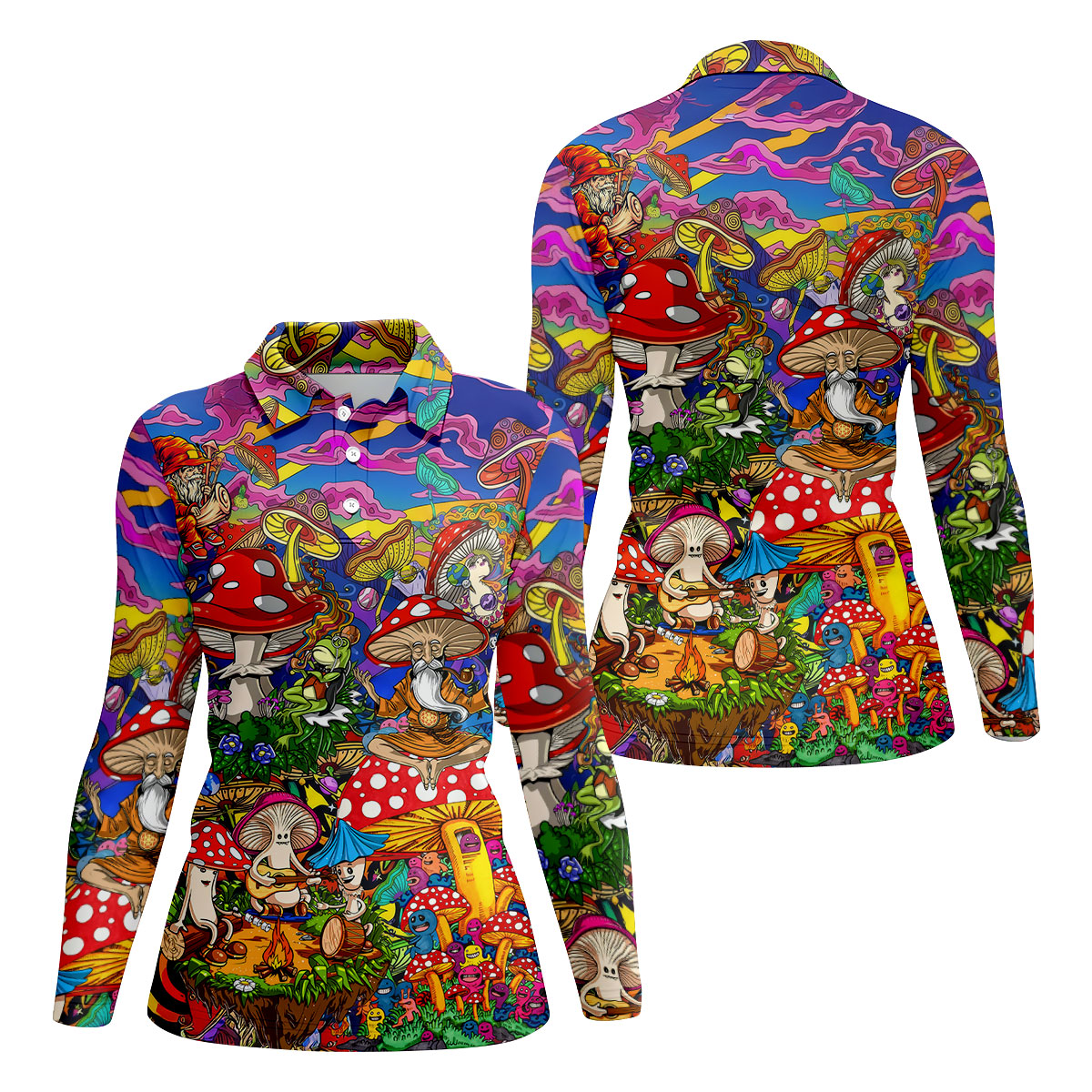 Psychedelic Mushroom Forest Fantasy Golf Polo, Women's Golf Polo, Printed Golf Shirt