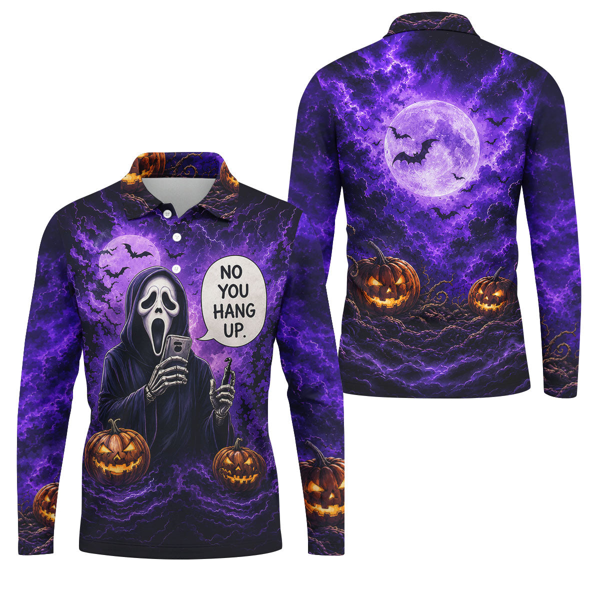 No You Hang Up Halloween Horror Character Shirt, Printed Golf Shirts, Hawaiian Golf Shirt
