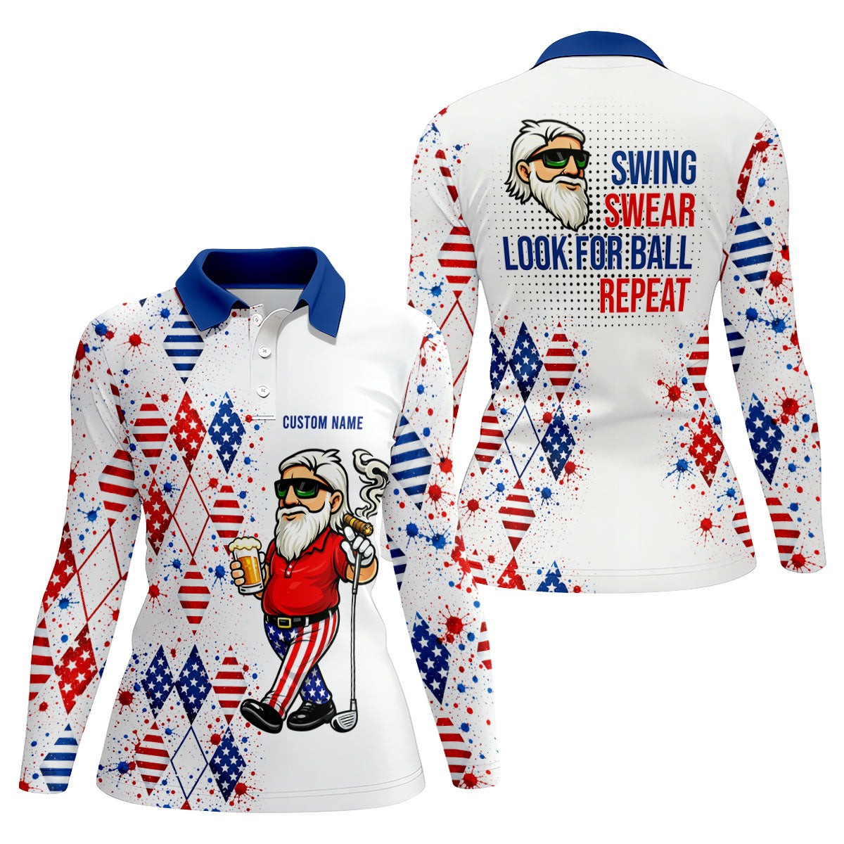 Patriotic Man Golf And Beer Argyle Pattern 4th Of July Golf Shirt, 250 Years Golf Shirt For Women