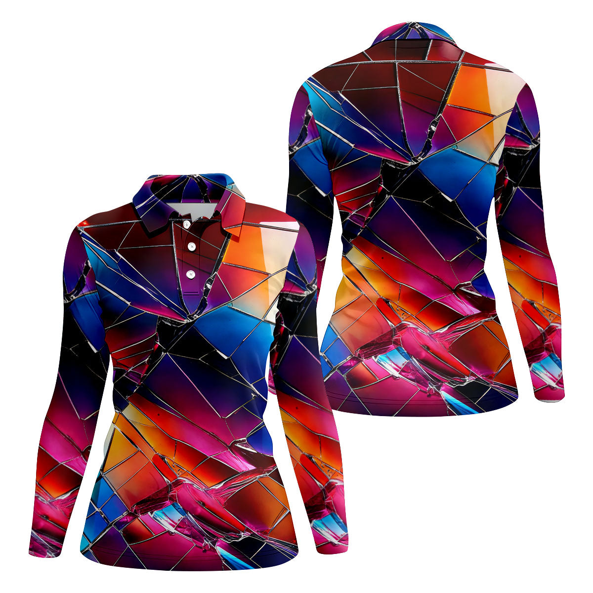 Colorful Broken Glass Abstract Golf Polo Shirt, Golf Tops For Women, Performance Golf Shirt