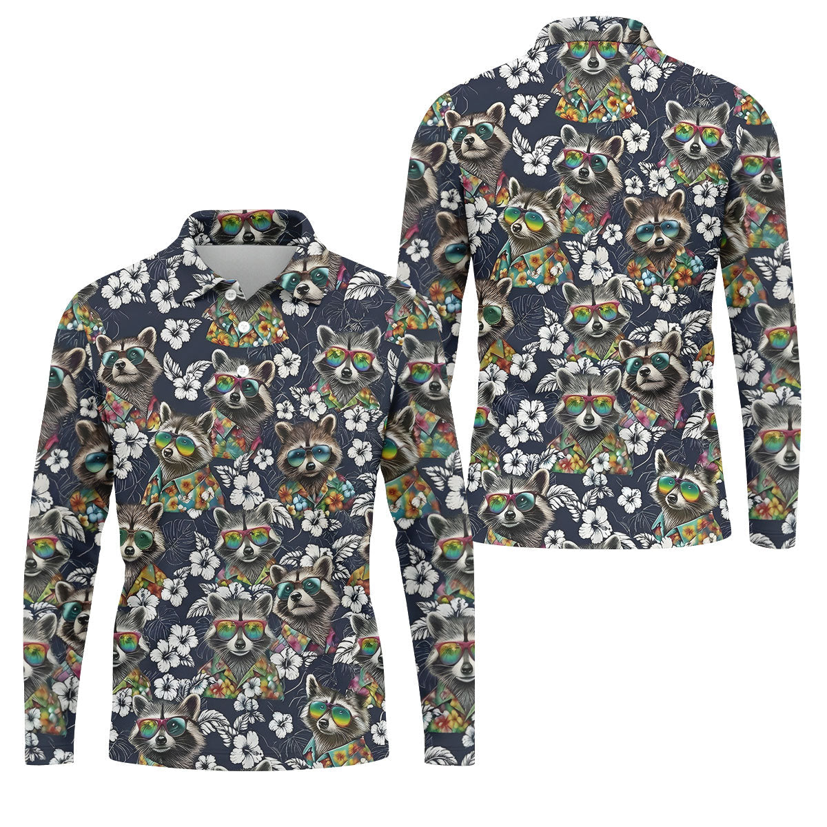 Raccoon Sunglasses Floral Tropical Hawaiian Shirt, Shirt For Men, Tropical Button Up Shirt