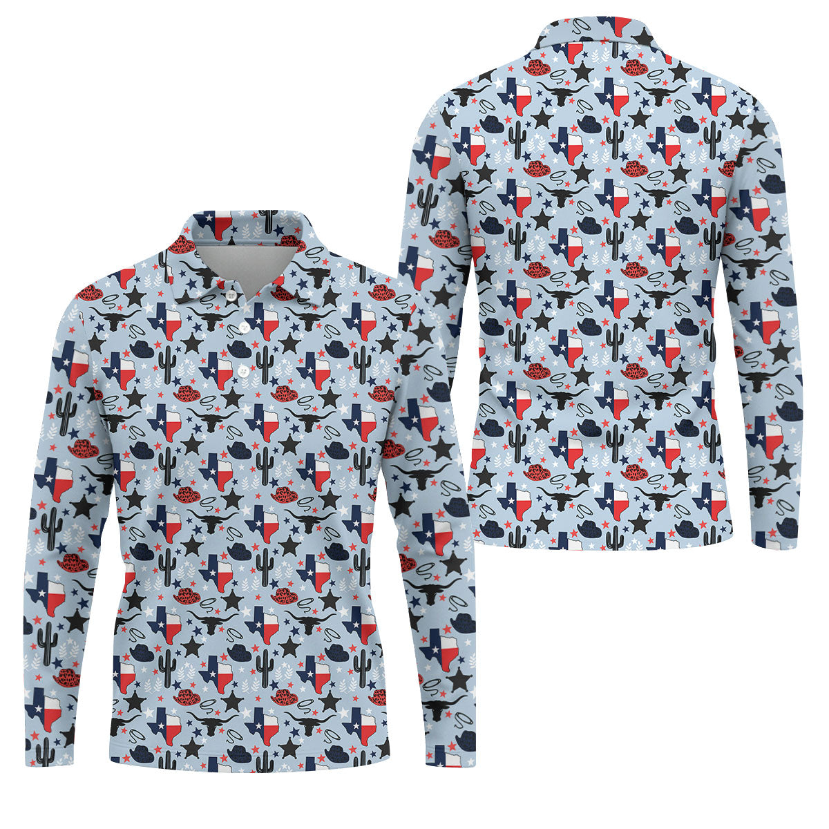 Texas Western Pattern Golf Polo Shirt, Printed Golf Shirts, Golf Polo Shirts For Men