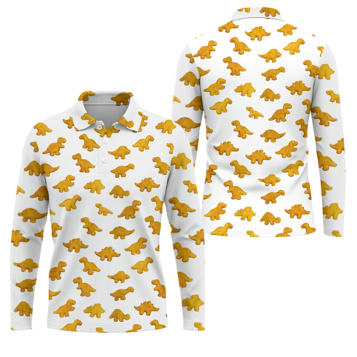Cute Dinosaur Cookie Pattern Men's Golf Shirt, Golf Shirts For Men, Printed Golf Shirts