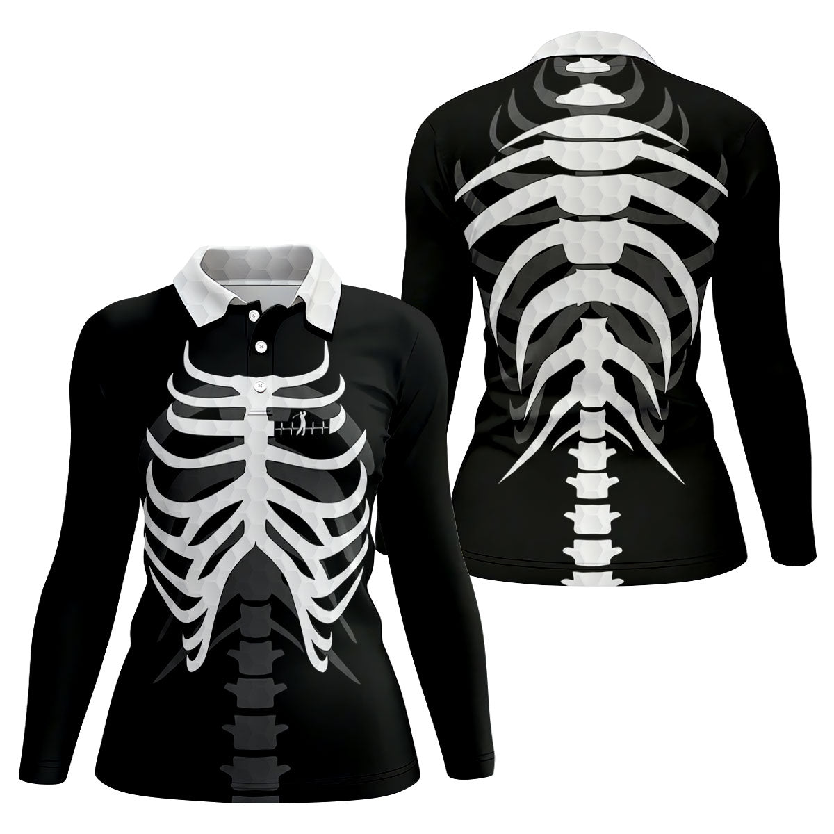 X-Ray Skeleton Rib Cage Halloween Golf Polo Shirt, Women’s Golf Polo, Ladies Golf Shirts