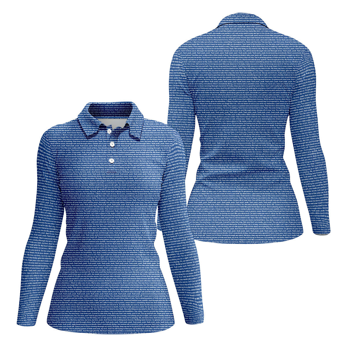 Blue Text Pattern Golf Polo Shirt, Ladies Golf Shirts, Golf Tops For Women