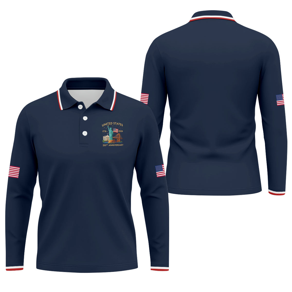 US 250th Anniversary Patriotic Golf Shirt, American Symbols 4th Of July Golf Shirts For Men