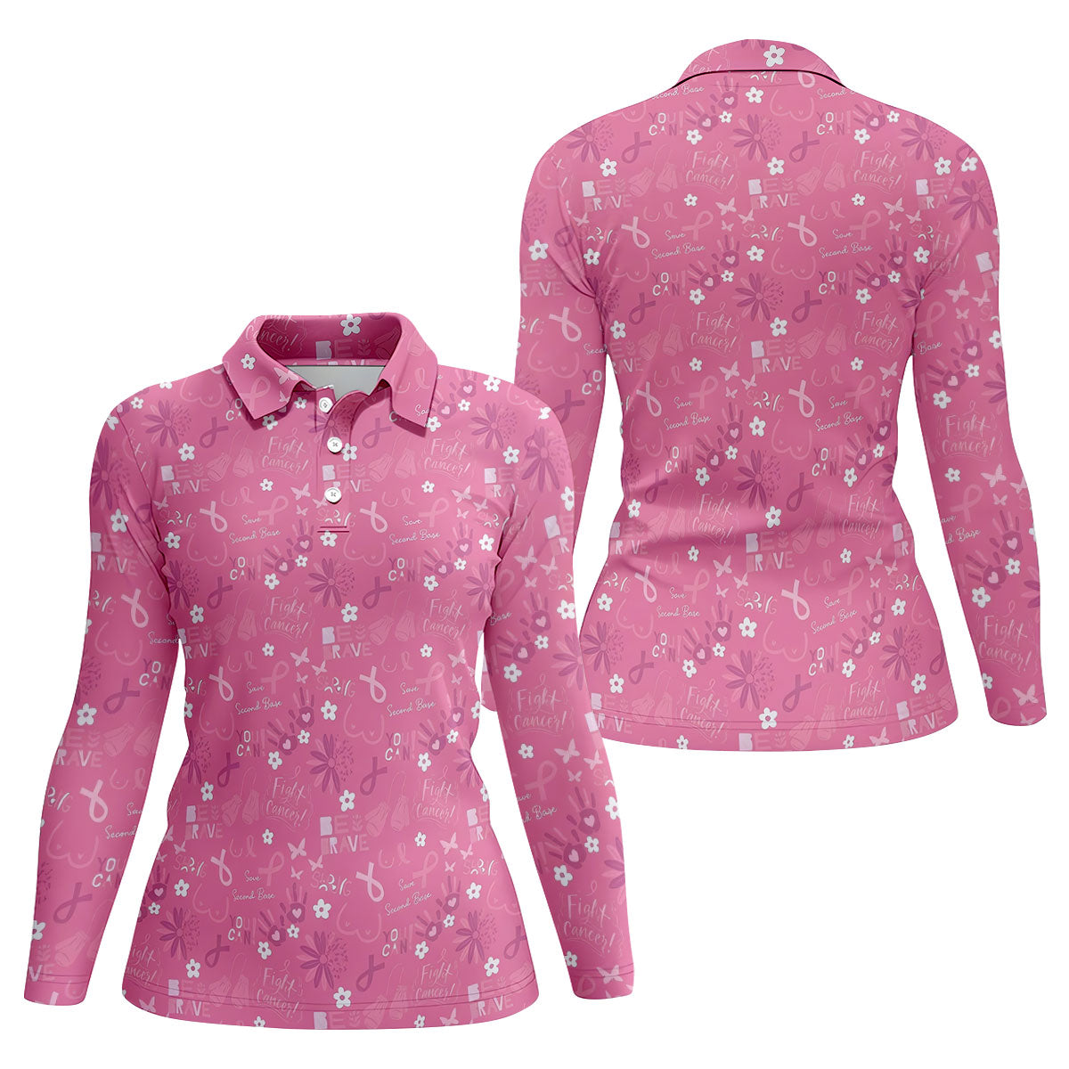 Save Second Base Fight Breast Cancer Polo Shirt, Women’s Golf Polo, Ladies Golf Shirts