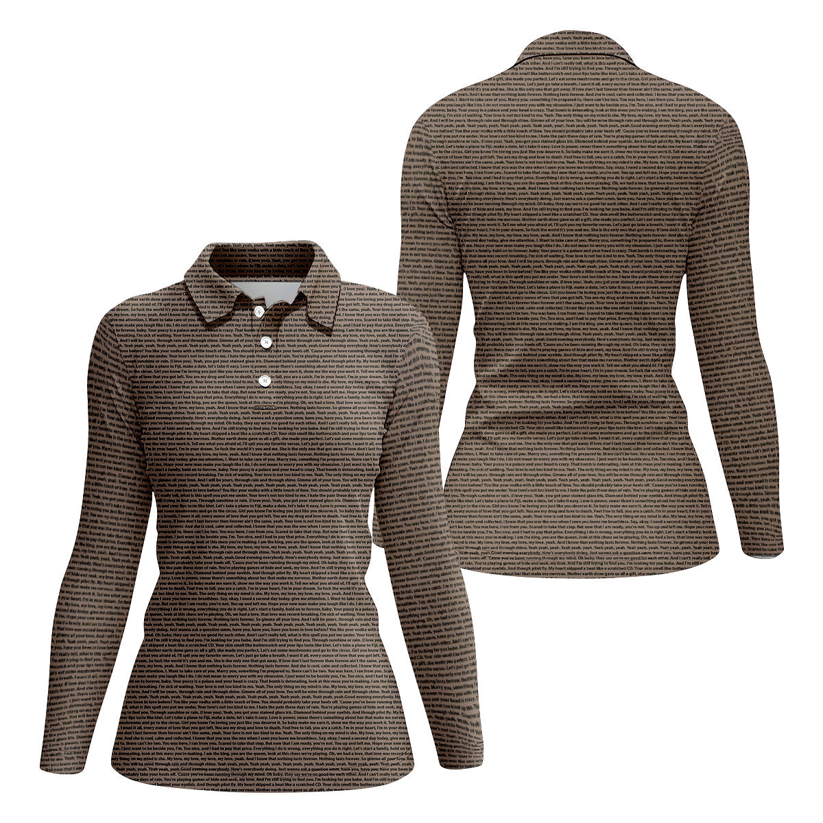 Cream Text Pattern Golf Polo Shirt, Golf Shirts For Women, Women’s Golf Apparel Beige