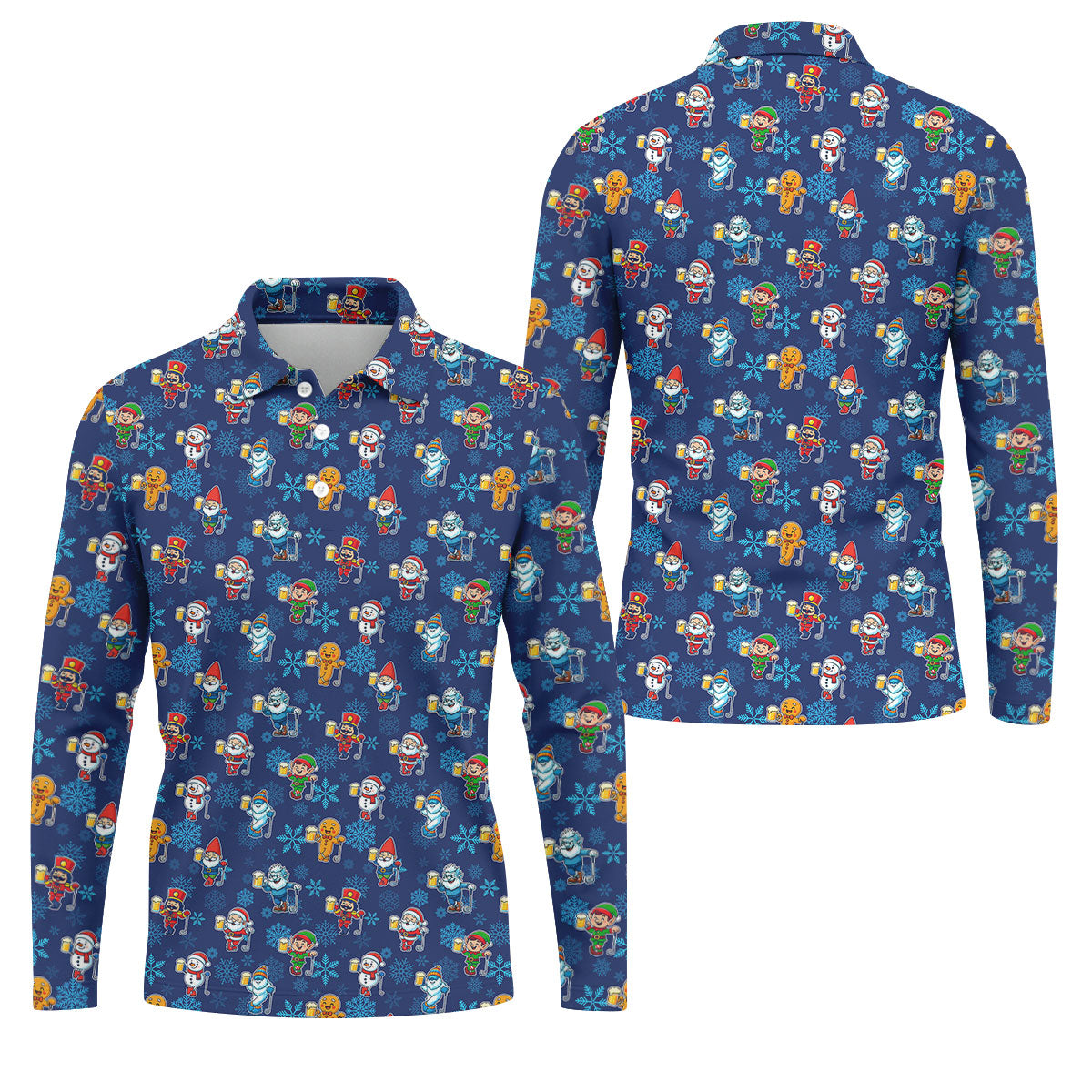 Christmas Characters Golf And Beer Navy Men's Funny Golf Shirts, Christmas Golf Shirt, Polo Shirts For Men