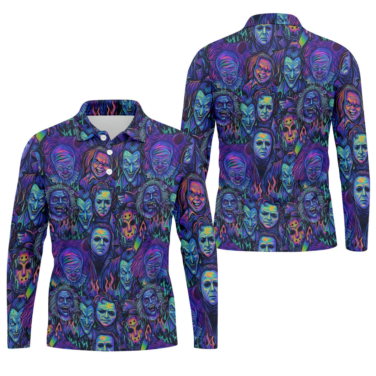 Neon Horror Character Villains Halloween Golf Shirt, Mens Golf Polo, Golf Apparel For Men