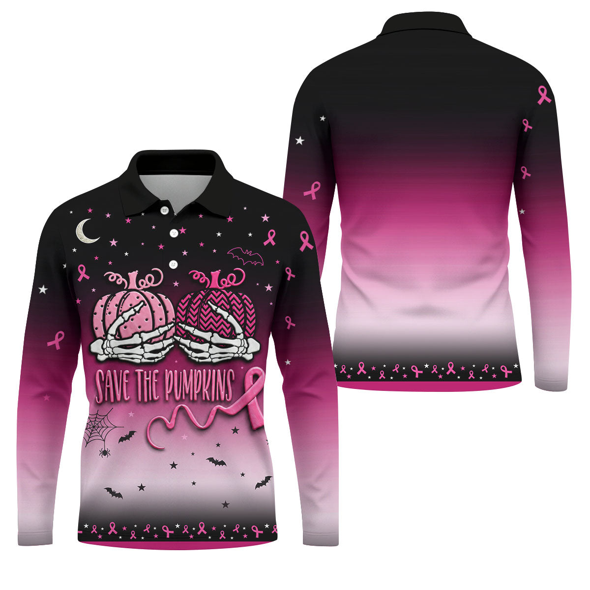 Save The Pumpkins Halloween Breast Cancer Golf Polo Shirt, Golf Apparel For Men