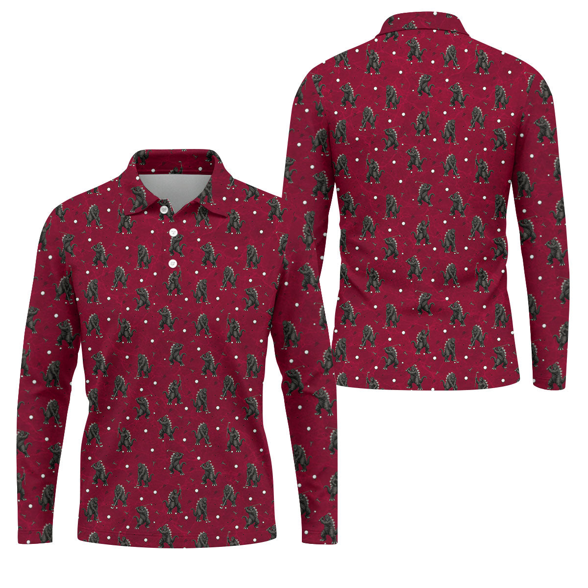 Funny Giant Monster Golf Pattern Polo Shirt, Mens Golf Polo, Golf Shirts For Men