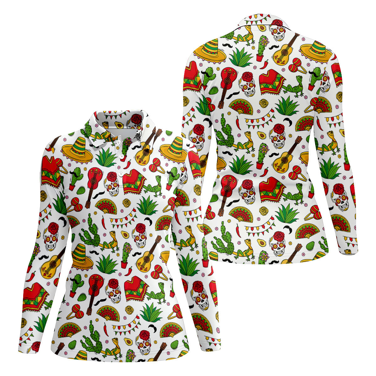 Mexican Instruments Funny Cacti Ladies Golf Tops, Cinco De Mayo Celebration Golf Shirt For Women