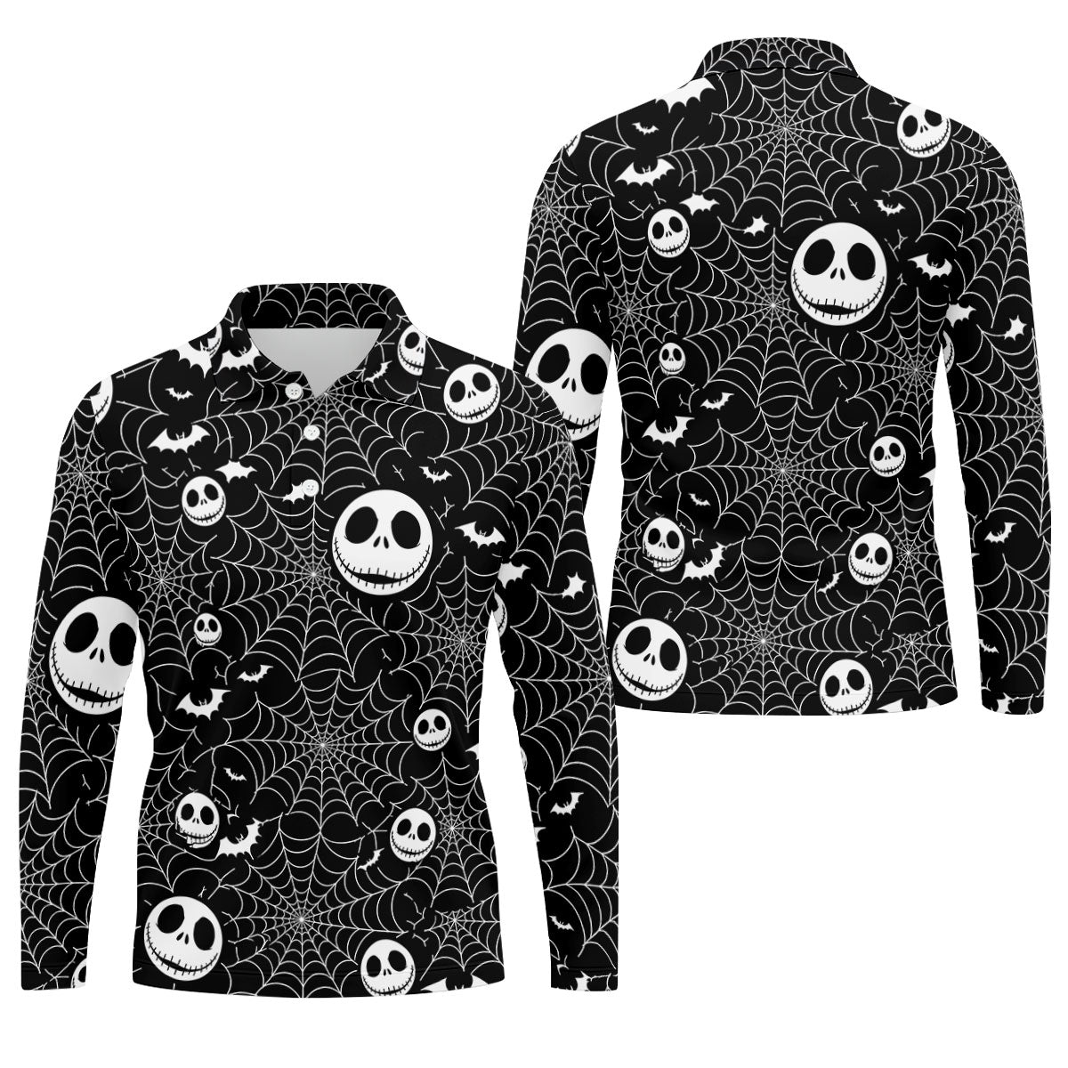 Black Horror Character Spider Web Pattern Golf Polo Shirt, Mens Golf Polo, Hawaiian Golf Shirt