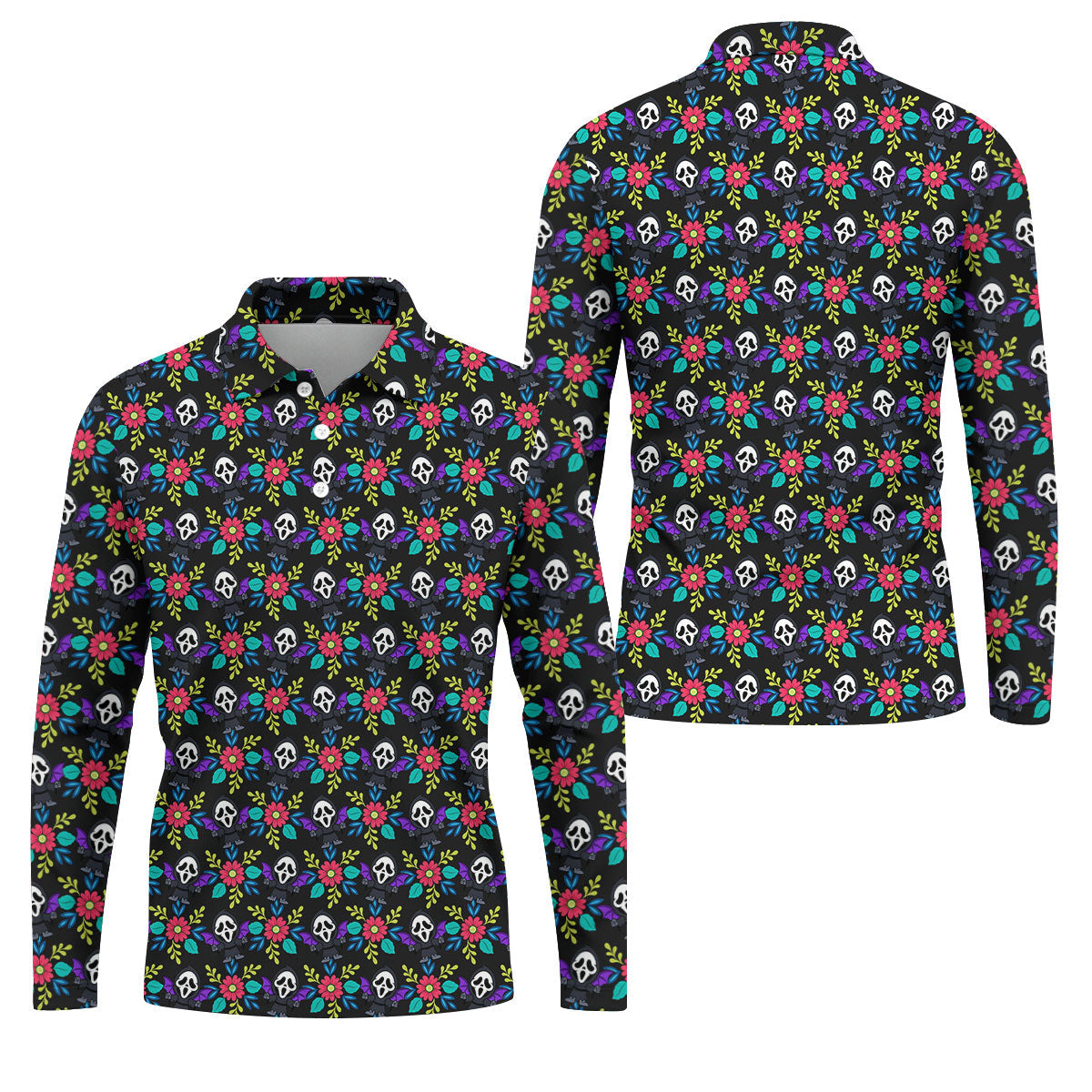 Floral Horror Character Halloween Polo Shirt, Halloween Shirts For Men, Mens Golf Polo