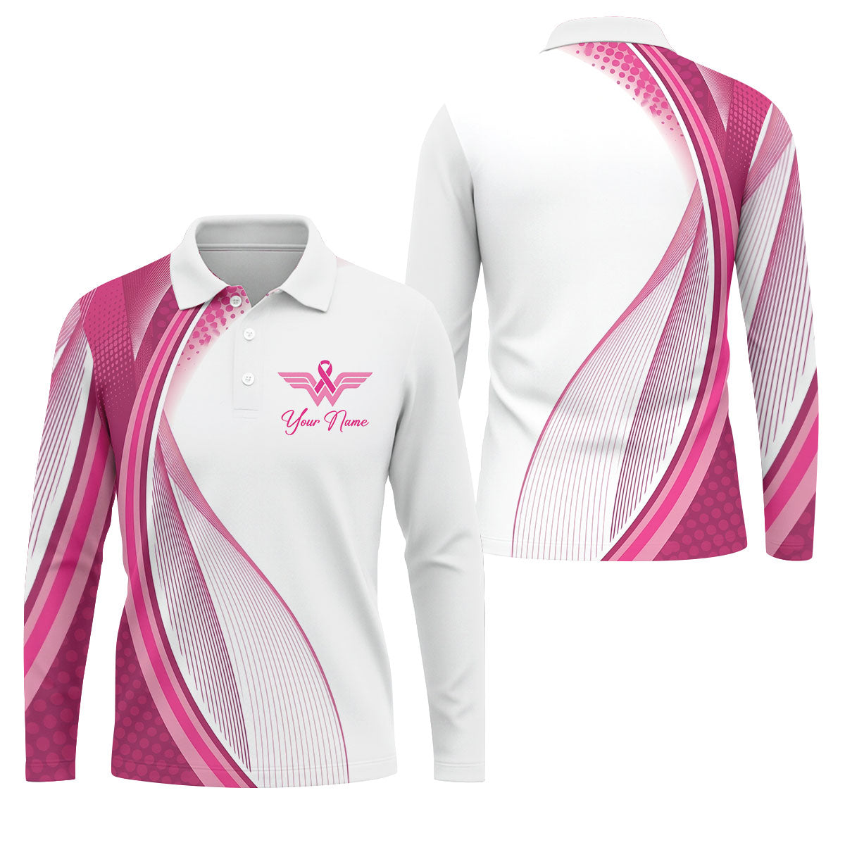 Custom Pink Ribbon Breast Cancer Golf Polo Shirt, Men's Golf Shirt, Printed Golf Shirts