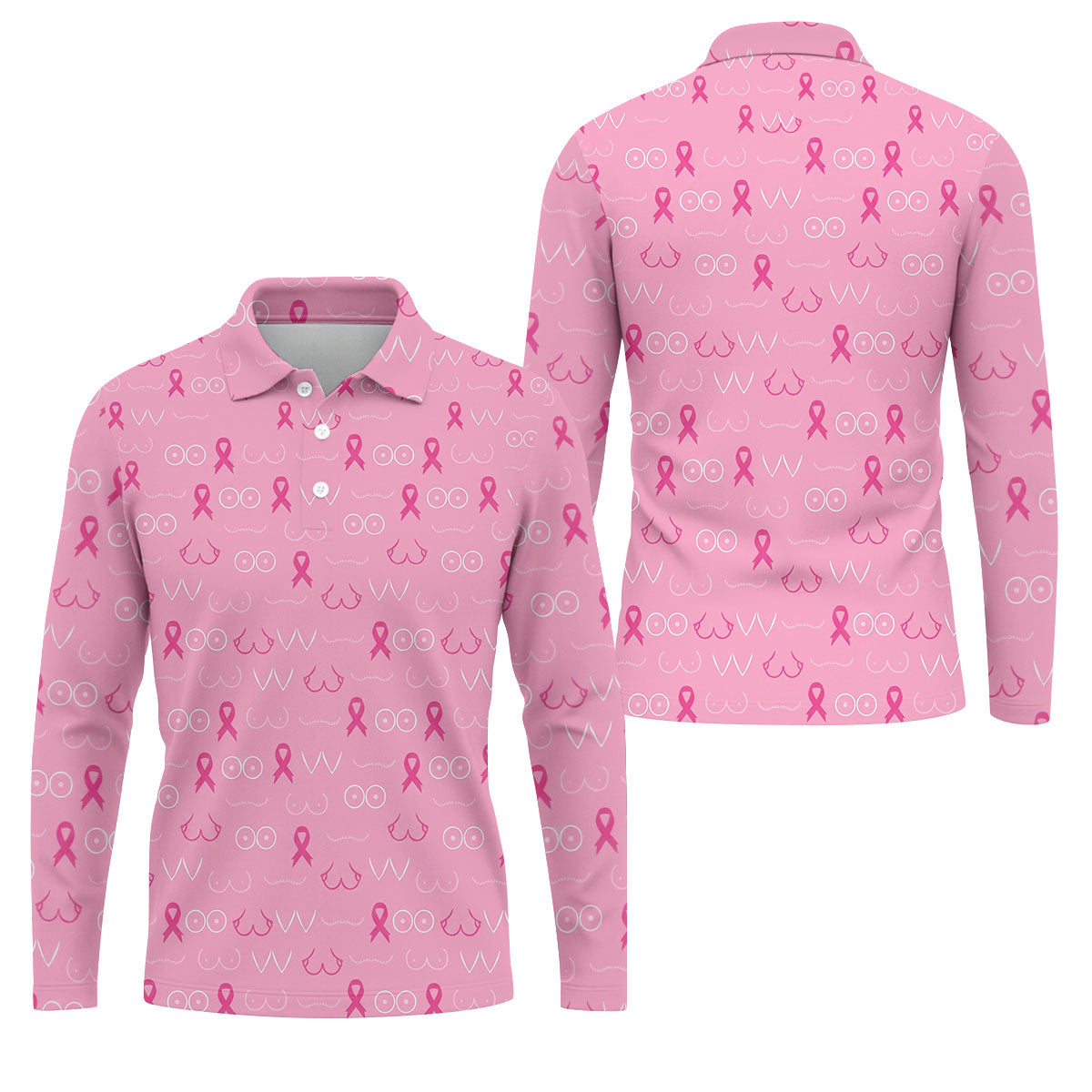 Pink Breast Line Art Breast Cancer Polo Shirt, Men's Golf Shirt, Mens Golf Apparel